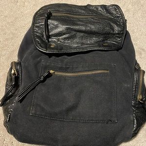 BLACK CANVAS AND LEATHER BACKPACK
